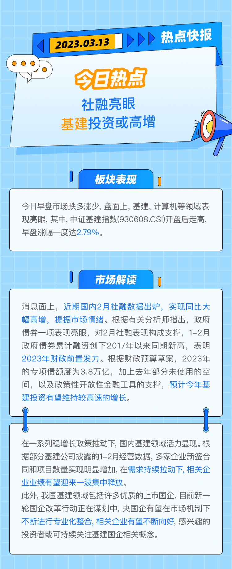 【投资下午茶】社融亮眼，基建投资或高增