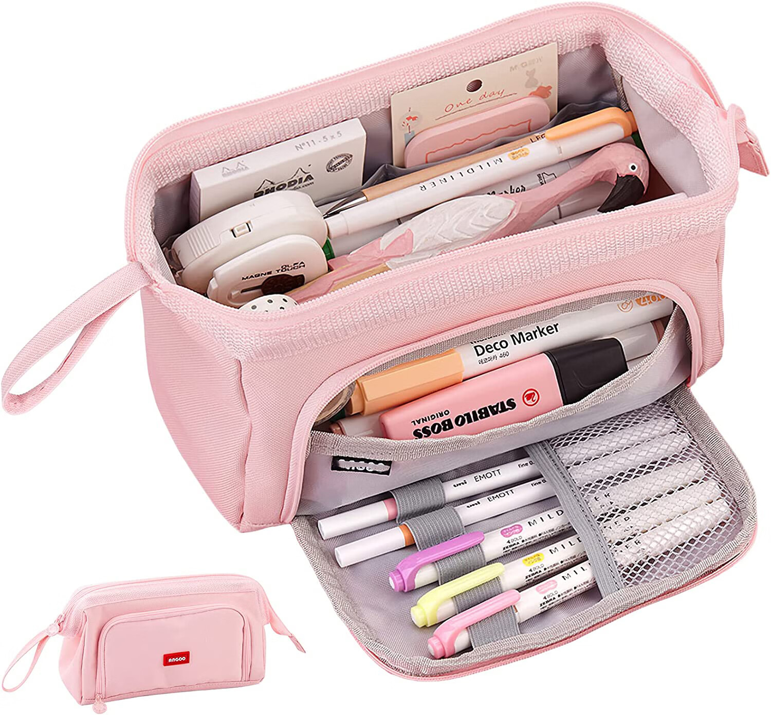 PPYY-ANGOO Pencil Case 3 Compartment Pouch Pen Bag For School Teen