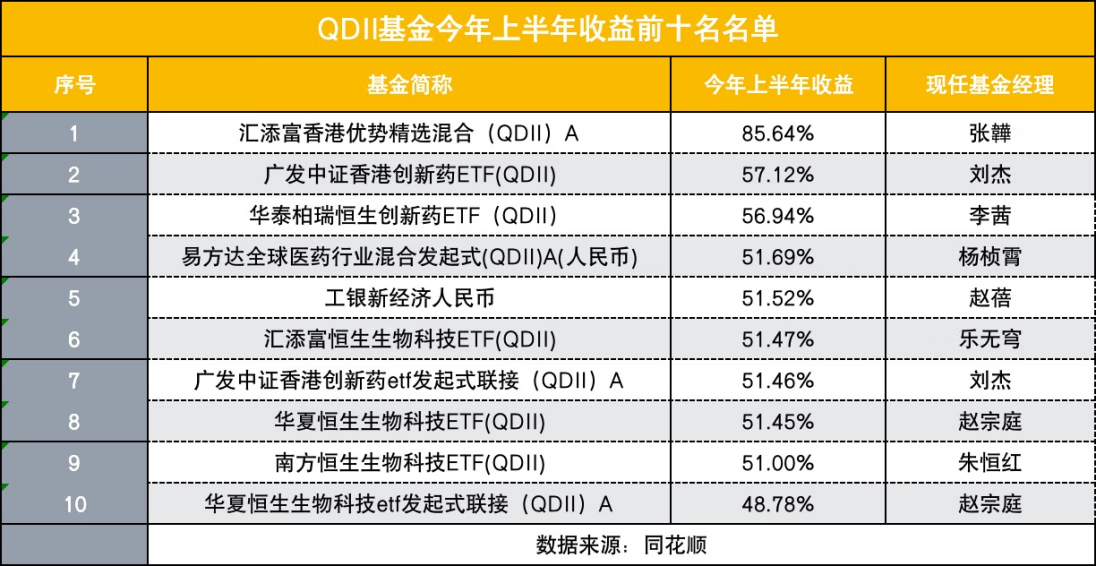 QDII上半年业绩排名出炉,港股医药基金霸榜前十,美股QDII亏损 QDII上半年业绩排名出炉,港股医药基金霸榜前十,美股QDII亏损